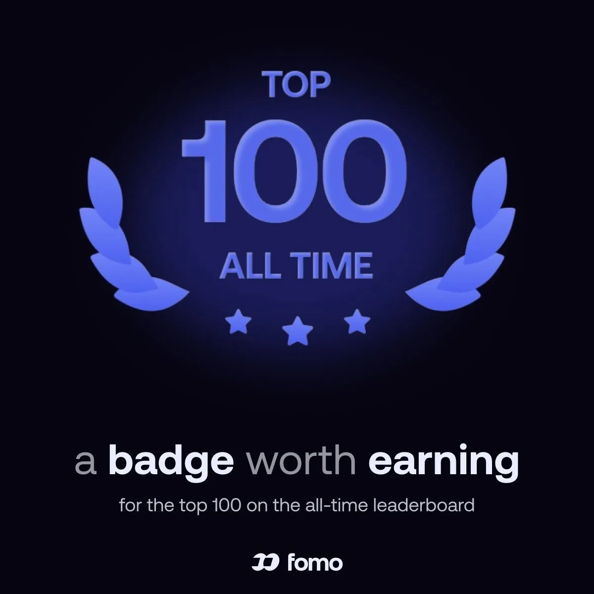fomo graphic of a Top 100 All Time badge for the top 100 traders on the all-time leaderboard