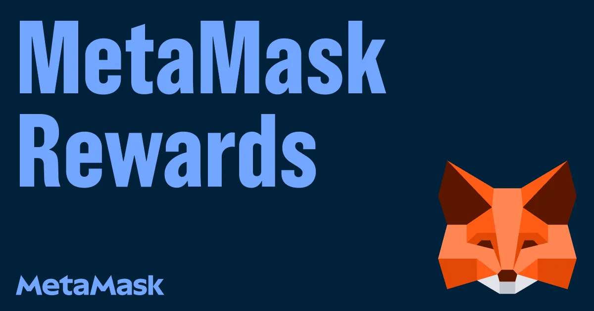 MetaMask Rewards title graphic with the MetaMask fox logo on a dark blue background