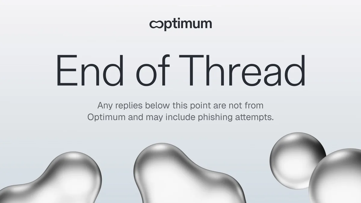 Optimum End of Thread graphic warning that any replies below the post are not from Optimum and may include phishing attempts