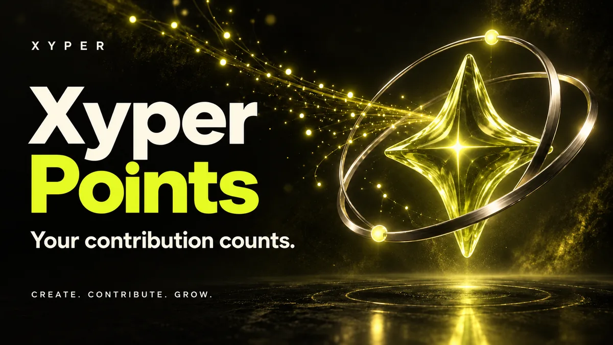 Official Xyper Points graphic reading Your contribution counts, Create, Contribute, Grow